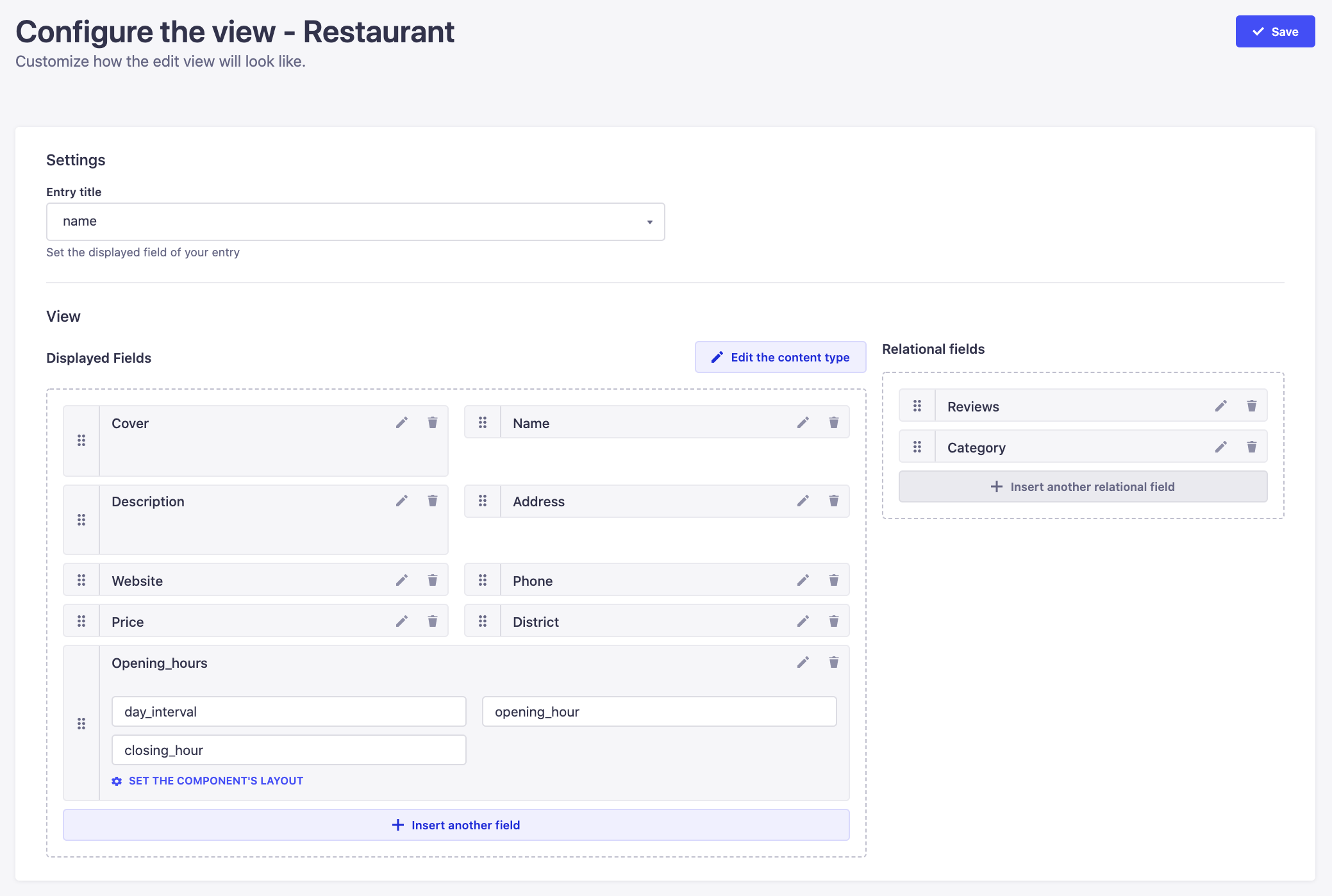 Configuring the edit view of the Content Manager